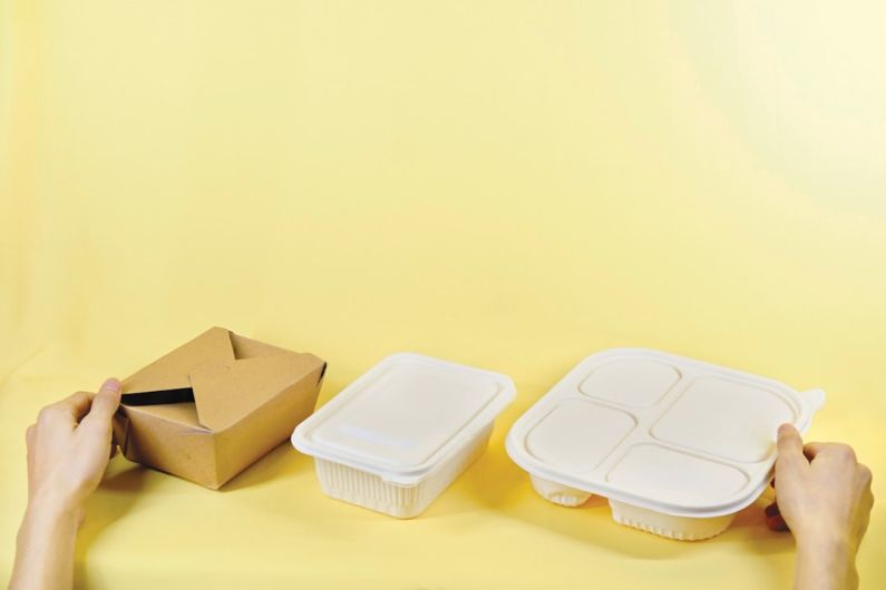 Sustainable Packaging - a person holding a box and two take out containers